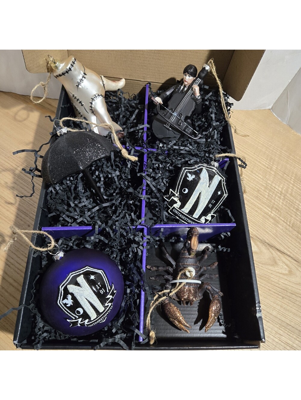 Set of 6 Wednesday Ornaments from Pottery Barn Boxed Halloween Christmas 3.5-5"